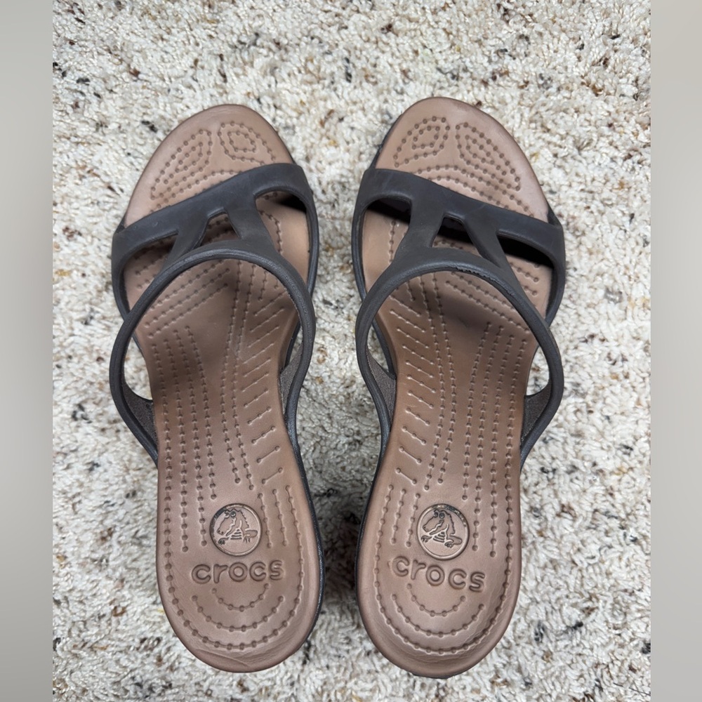 Crocs Cyprus II Cuban Sandal Platform Chunky High Heels Shoes Comfort Brown 8